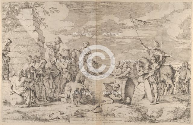 The death of Marcus Atilius Regulus, shown being nailed into a tub by the Carthagi..., ca. 1661-62. Creator: Salvator Rosa.