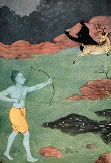 The death of Maricha, 1913. Creator: K Venkatappa