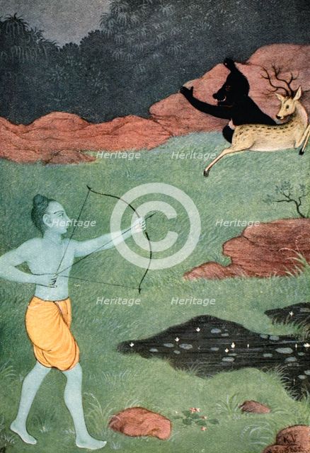 The death of Maricha, 1913.  Creator: K Venkatappa.