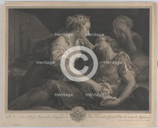 The Death of Mark Antony with Cleopatra at left, 1778. Creator: Johann Georg Wille.