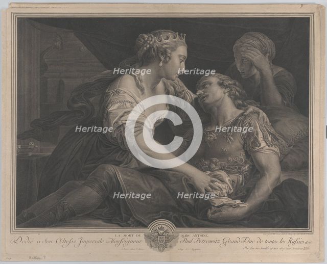 The Death of Mark Antony with Cleopatra at left, 1778. Creator: Johann Georg Wille.