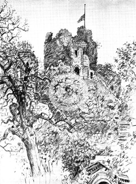 The Death of Mr. Gladstone: the flag at half-mast on the keep of the Old Castle, Hawarden, 1898. Creator: Unknown.