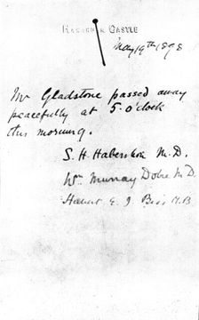 The Death of Mr. Gladstone: facsimile of the last bulletin issued, 1898. Creator: Unknown