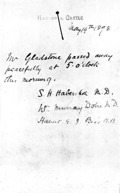 The Death of Mr. Gladstone: facsimile of the last bulletin issued, 1898. Creator: Unknown.