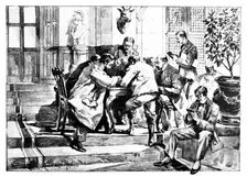 The Death of Mr. Gladstone: reading telegrams from royal...personages in the Hall at Hawarden, 1898. Creator: Unknown