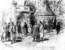 The Death of Mr. Gladstone: reading the last bulletin at Hawarden Castle, 1898. Creator: Unknown