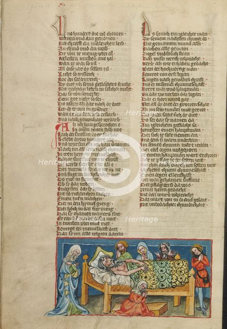 The Death of Noah; Weltchronik, about 1400-1410. Creator: Unknown.
