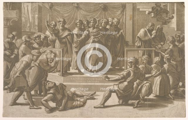 The death of Ananias, surrounded by Apostles, 1518. Creator: Ugo da Carpi.