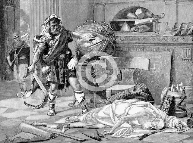 The death of Archimedes at the capture of Syracuse by the Romans, 212 BC (late 19th century). Artist: Unknown
