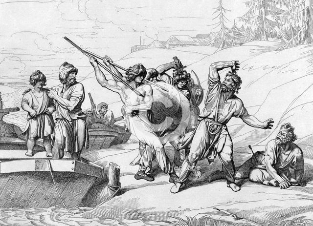 The Death of Askold and Dir, before 1839. Artist: Bruni, Fyodor Antonovich (1800-1875)