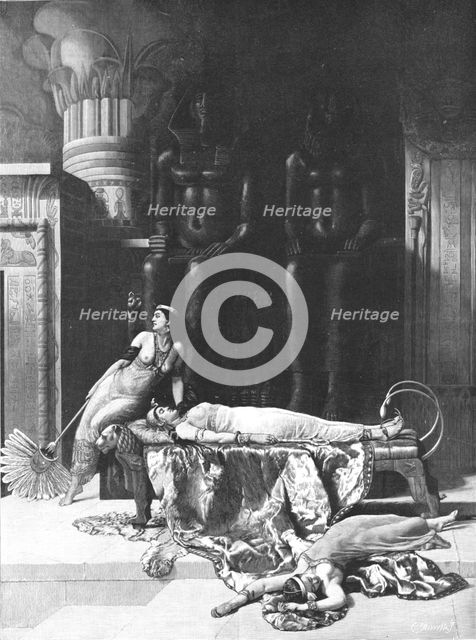 ''"The Death of Cleopatra" after John Collier, exhibited at the Royal Acadamy', 1890. Creator: Unknown.