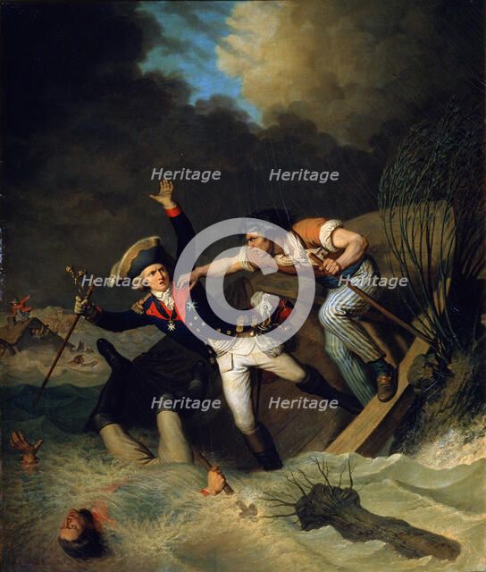 The death of Duke Leopold of Brunswick during a flood in Brunswick, Germany, 1785. Artist: Pierre Alexandre Wille