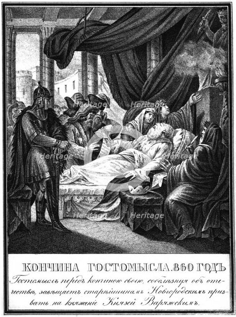 The Death of Gostomysl, 860 (From Illustrated Karamzin), 1836. Artist: Chorikov, Boris Artemyevich (1802-1866)