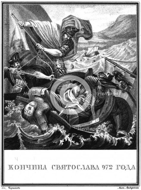 The Death of Grand Prince Sviatoslav I of Kiev. 972 (From Illustrated Karamzin), 1836. Artist: Chorikov, Boris Artemyevich (1802-1866)