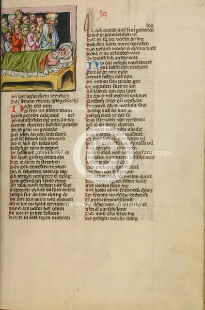 The Death of Jacob; Weltchronik, about 1400-1410. Creator: Unknown.