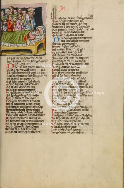 The Death of Jacob; Weltchronik, about 1400-1410. Creator: Unknown.