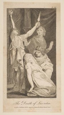 The Death of Lucretia, from Allen's New and Impartial Roman History, 1797. Creator: William Blake
