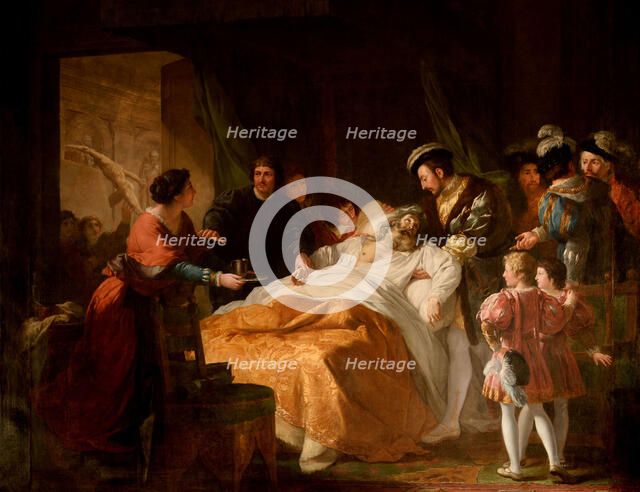 The Death of Leonardo da Vinci in the Arms of Francis I, 1781. Creator: Ménageot, François-Guillaume (1744-1816).