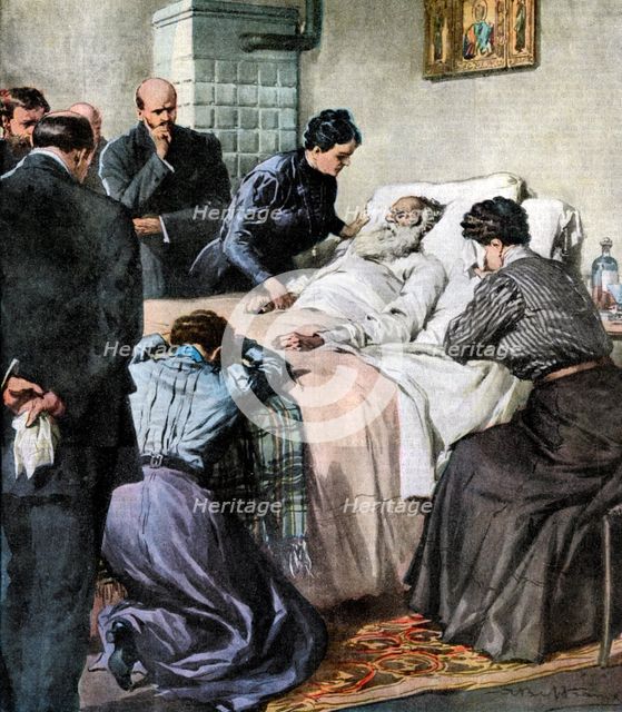 The death of Leo Tolstoy, Russian author and philosopher, 1910. Artist: Unknown
