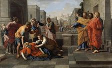 The Death of Sapphira 1652. Artist: Nicolas Poussin