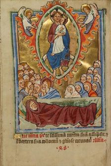 The Death of the Virgin; Illustrated Vita Christi..., about 1190-1200; text added about 1480-1490. Creator: Unknown