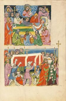 The Death of the Virgin: The Punishment of the Mockers; Weltchronik, about 1400-1410. Creator: Unknown