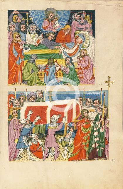 The Death of the Virgin: The Punishment of the Mockers; Weltchronik, about 1400-1410. Creator: Unknown.