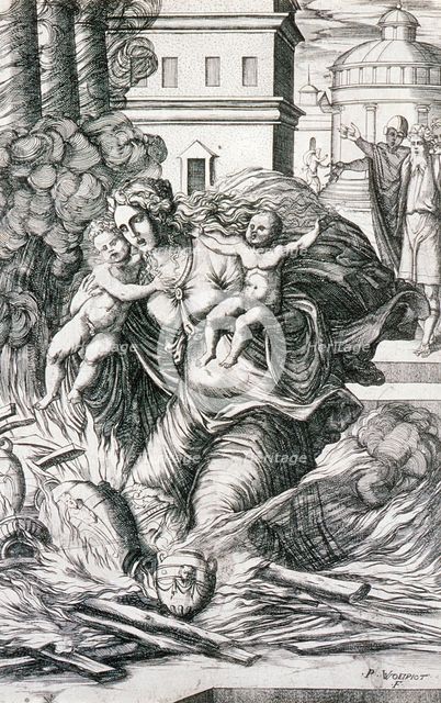 The Death of the Wife of Asdrubal, between c1555 and c1560. Creator: Pierre Woeiriot.