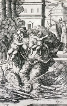 The Death of the Wife of Asdrubal, between c1555 and c1560. Creator: Pierre Woeiriot