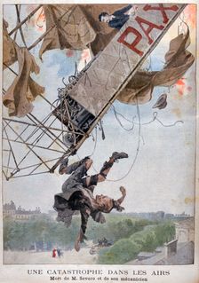The death of the aviator Auguste Severo over Paris, 1902
