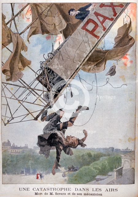 The death of the aviator  Auguste Severo over Paris, 1902. Artist: Unknown