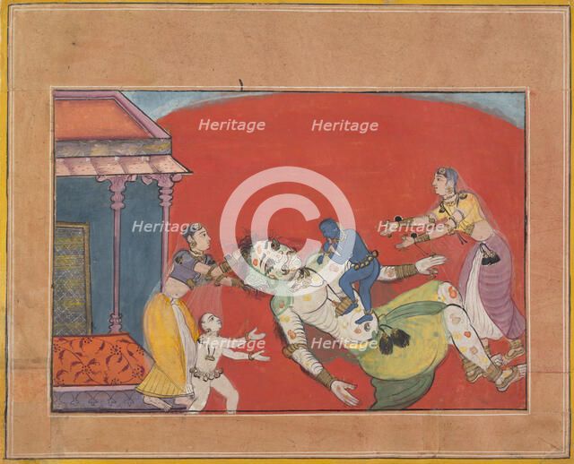 The Death of the Demoness Putana: Folio from a Bhagavata Purana Series, ca. 1610. Creator: Unknown.