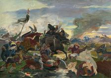 The Death of Tomory in the Battle of Mohács, around 1895-1896. Creator: Jozef Hanula