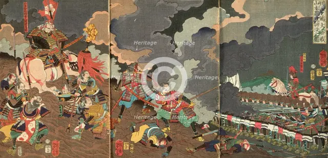 The Death of Yamamoto Dosan at the Great Battle of Kawanakajima, 1866. Creator: Tsukioka Yoshitoshi.