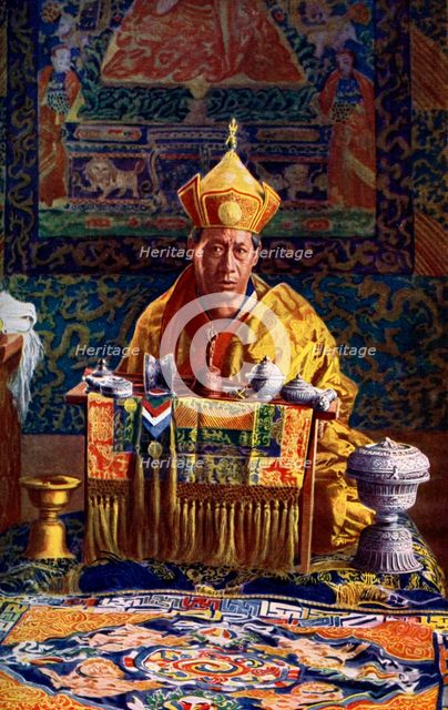 The Deb Raja, acting head of the Buddhist Church of Bhutan, 1922.Artist: John Claude White