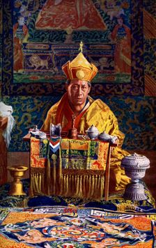 The Deb Raja, acting head of the Buddhist Church of Bhutan, 1922.Artist: John Claude White