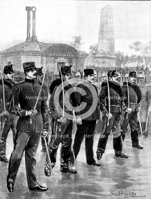 The Degradation of Captain Dreyfus in Paris: on his way to the prison van, 1895. Creator: P Naumann.