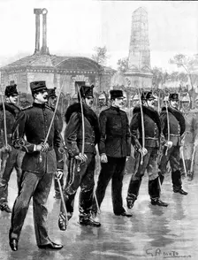 The Degradation of Captain Dreyfus in Paris: on his way to the prison van, 1895. Creator: P Naumann