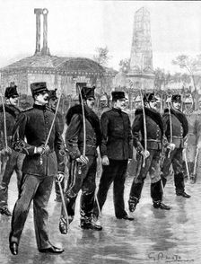 The Degradation of Captain Dreyfus in Paris: on his way to the prison van, 1895. Creator: P Naumann