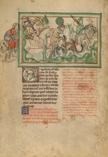 The Defeat of the Beast; Dyson Perrins Apocalypse, about 1255-1260. Creator: Unknown