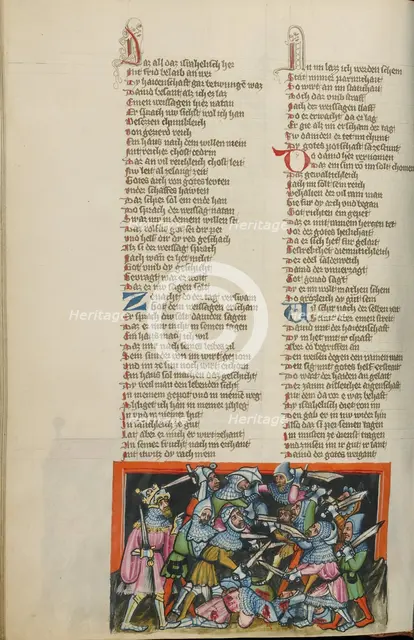 The Defeat of the Philistines; Weltchronik, about 1400-1410. Creator: Unknown.