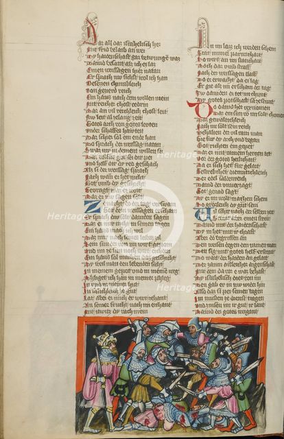 The Defeat of the Philistines; Weltchronik, about 1400-1410. Creator: Unknown.