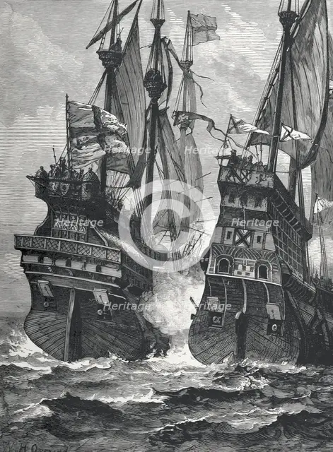 The Defeat of Sir Andrew Barton, 1511, (1887).  Creator: William Heysham Overend.