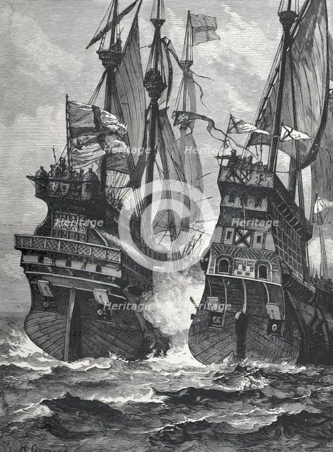 The Defeat of Sir Andrew Barton, 1511, (1887).  Creator: William Heysham Overend.