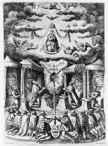The Defenders of the Catholic Faith in the Netherlands adoring the Virgin, 1587. Creator: Jan Wierix