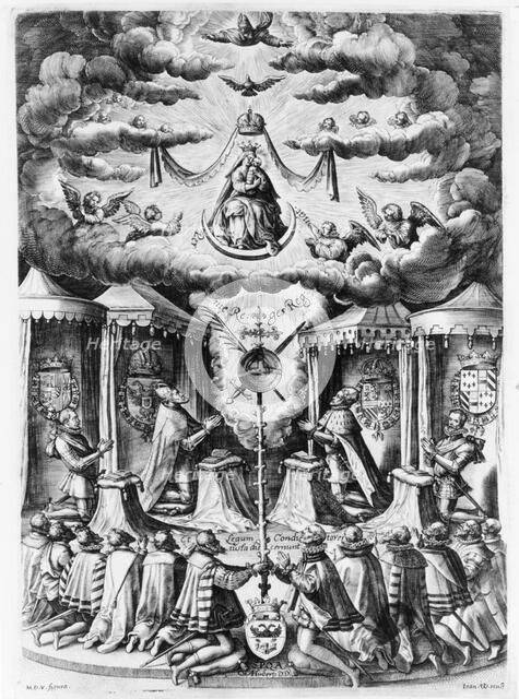 The Defenders of the Catholic Faith in the Netherlands adoring the Virgin, 1587. Creator: Jan Wierix.