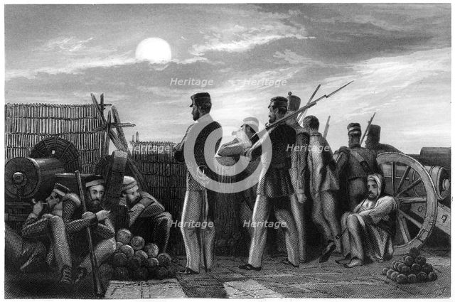 'The defenders on the lookout, battery at Lucknow', 1857, (c1860). Artist: Unknown