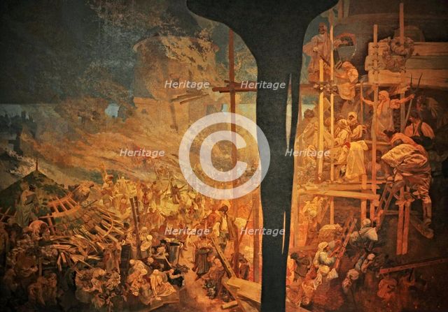 The Defense of Sziget against the Turks by Nicholas Zrinsky (The cycle The Slav Epic). Artist: Mucha, Alfons Marie (1860-1939)