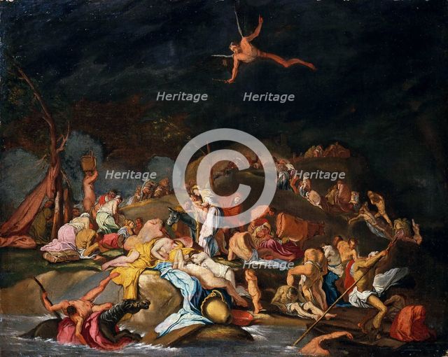 The Deluge. Deucalion and Pyrrha, ca 1675. Creator: Carpioni, Giulio (1613-1678).