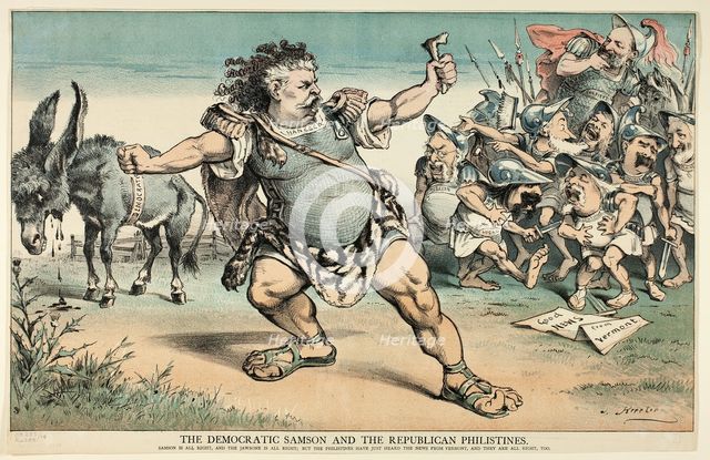 The Democratic Samson and the Republican Philistines, from Puck, published September 15, 1880. Creator: Joseph Keppler.